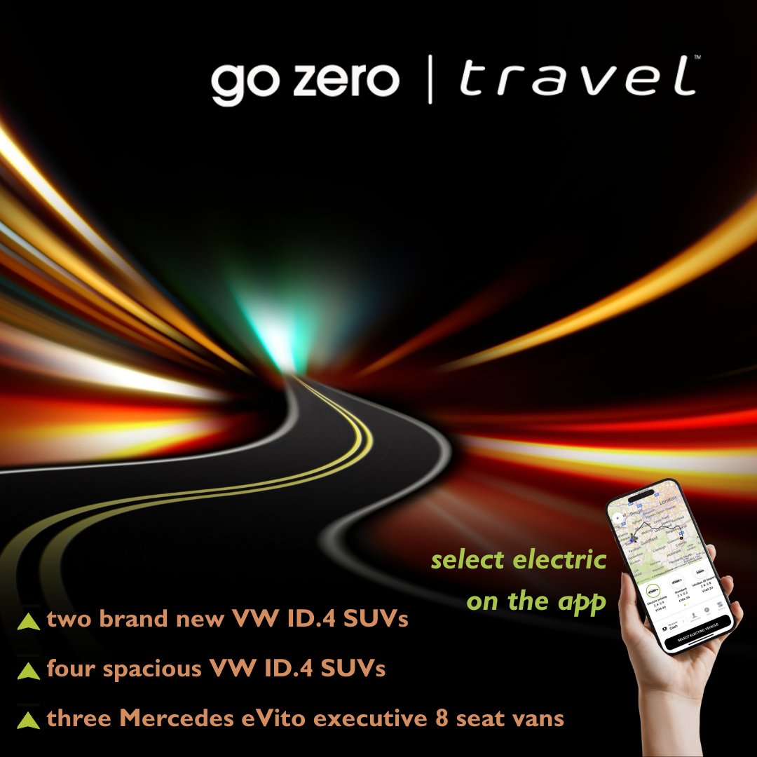 meet the go zero travel all-electric fleet
stylish. smooth. zero emissions
 
choose your all-electric vehicle on our app
and
help protect your local environment every journey you take
 
🤖 🍏
0800 086 8680

#CorporateTaxi #corporatecarservices #airporttransfers