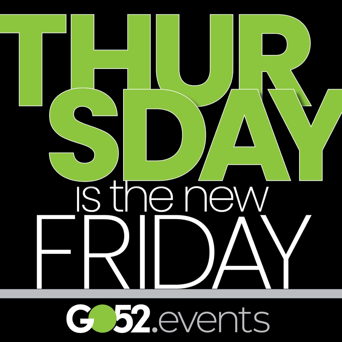 go52events's tweet photo. It's Thursday-eve, which means it's almost Friday! That means it's time to start planning your weekend.  Check out our website for the best list of events happening on Thursday nights: https://t.co/Z7AHCe1km5
#thursdayisthenewfriday #go52events #neversayboredagain s #findyourfun https://t.co/q9Ig0t4y2R