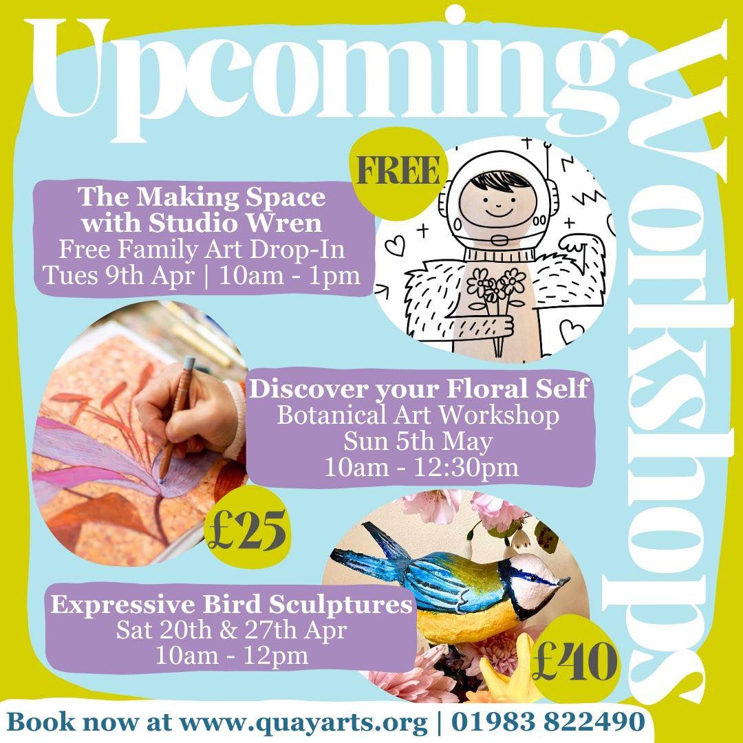 📷 The Making Space with Studio Wren | Tues 9th Apr | 10am - 1pm | FREE 📷Expressive Bird Sculpture: 2 Part Workshop | Sat 20th & 27th Apr | 10am - 12pm | £40 includes materials 📷 Discover your Floral Self: Botanical Art Workshop | Sun 5th May | 10am- 12:30pm | £25 inc materials