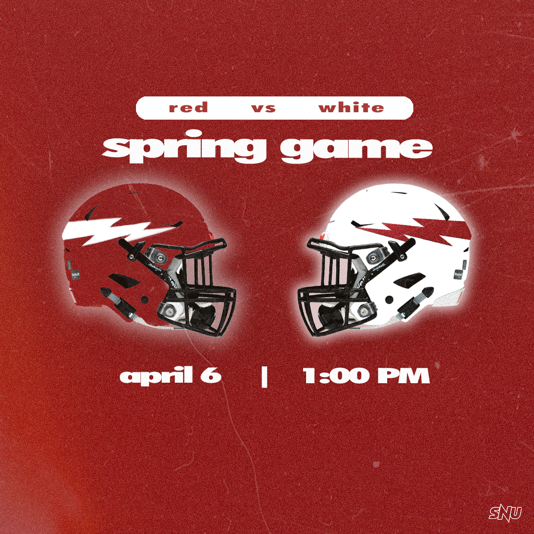 𝑺𝒑𝒓𝒊𝒏𝒈 𝒊𝒔 𝒊𝒏 𝒔𝒆𝒔𝒔𝒊𝒐𝒏 🏈

Get to the SNU Football Field next weekend for the 𝒓𝙚𝒅 𝒂𝙣𝒅 𝒘𝙝𝒊𝙩𝒆 𝑺𝙋𝑹𝙄𝑵𝙂 𝙂𝑨𝙈𝑬 🔥

⏰ 1 PM
🗓️ April 6

#BoltsUp⚡️