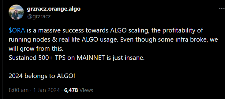 @ProfPoliwag @0xMert_ @DeFiFrontiers @GlitterFinance you cannot call Algorand a chain 'fit for payment' when the infra breakdowns during $ORA. 500+ TPS and the infra break down. That's less TPS than what Solana experiences daily.