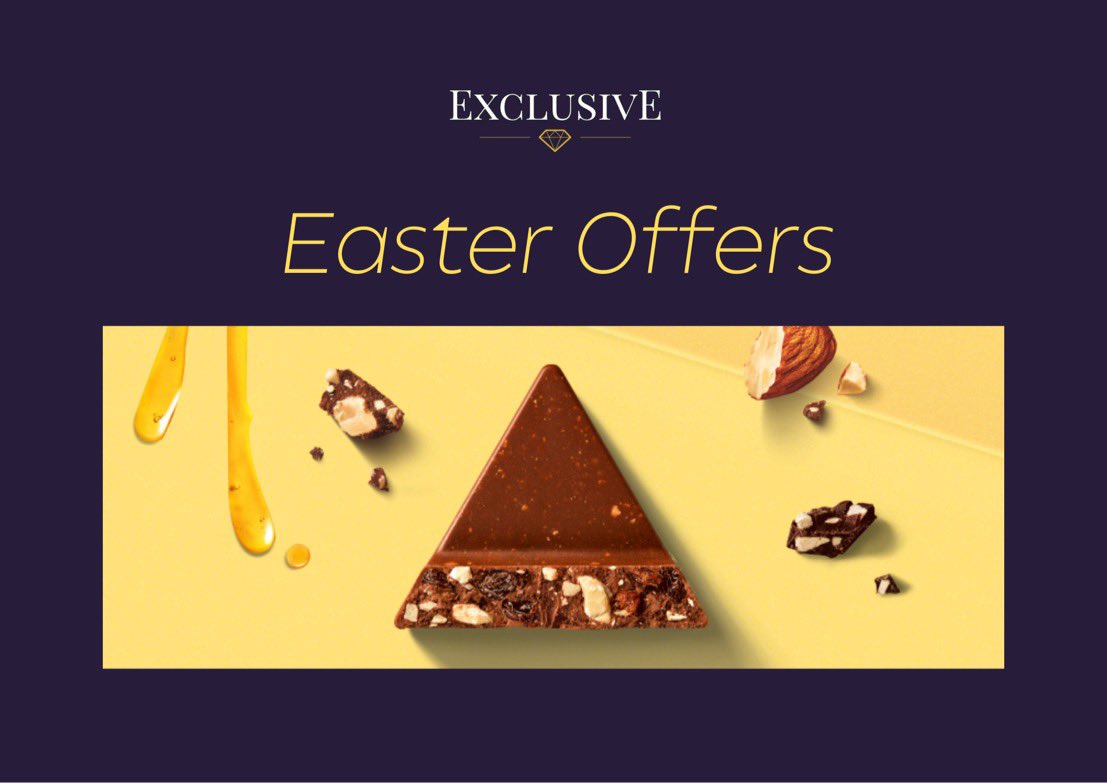 🐣Easter Treats🐣

Still looking to get your Easter Gifts? Get 10% or 15% off when you spend £20-25 at Toblerone when using the promo code at checkout as Diamond Club Member!

exclusiverewards.co.uk/Offers?country…

#Easter2024