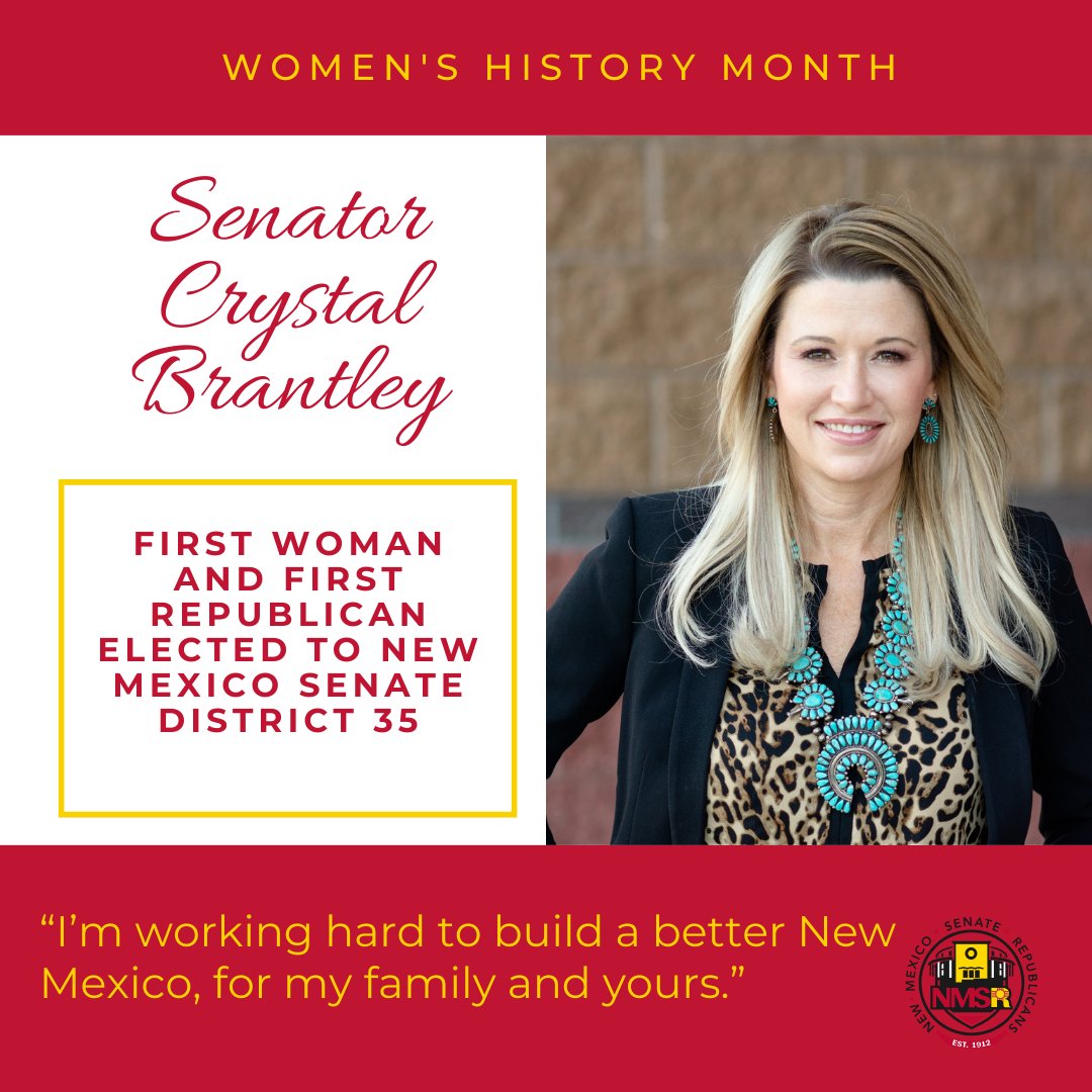 Celebrating Women’s History Month! Today, we honor Senator Crystal Diamond Brantley. Senator @CrystalRDiamond is the first woman and first republican ever to be elected to New Mexico Senate District 35! #WomensHistoryMonth
