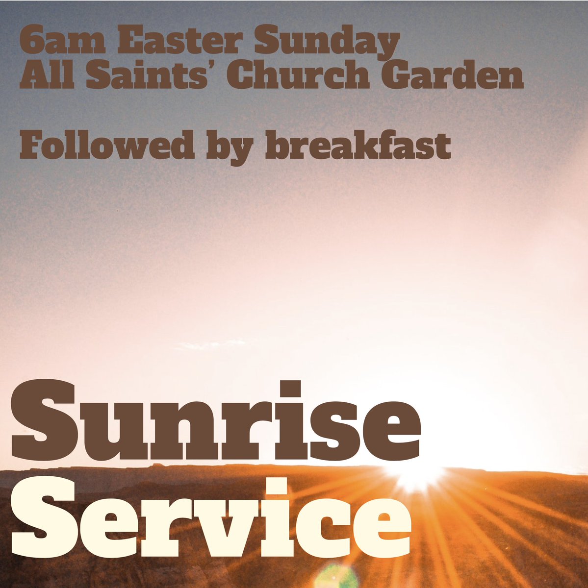 EASTER SUNRISE SERVICE We gather around a fire in the church garden then move indoors to renew baptismal vows around the font and share the first communion of Easter. Followed by a hot vegetarian breakfast in the church hall