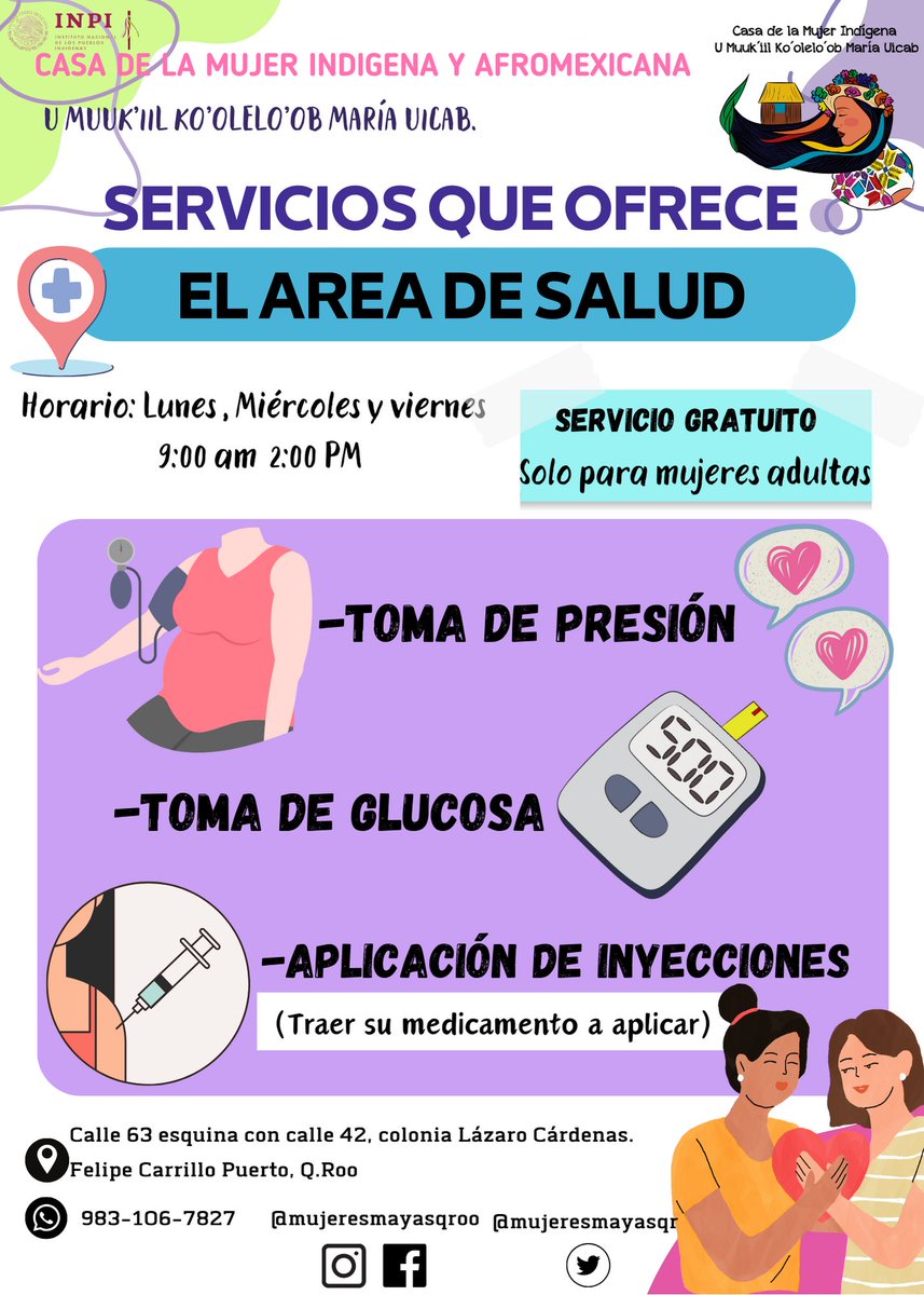 🟣𝑺𝒆𝒓𝒗𝒊𝒄𝒊𝒐𝒔 𝒒𝒖𝒆 𝒐𝒇𝒓𝒆𝒄𝒆 𝒍𝒂 𝒄𝒂𝒔𝒂 𝒅𝒆 𝒍𝒂 𝒎𝒖𝒋𝒆𝒓 𝒊𝒏𝒅í𝒈𝒆𝒏𝒂 𝑼 𝑴𝒖𝒖𝒌´𝒊𝒊𝒍 𝑲𝒐'𝒐𝒍𝒆𝒍𝒐´𝒐𝒃 𝑴𝒂𝒓í𝒂 𝑼𝒊𝒄𝒂𝒃.
📌¡GRATUITO SOLO PARA MUJERES!🚺
☎️ya puedes agendar tu cita al numero 983-106-7827 ¡Te esperamos!✨