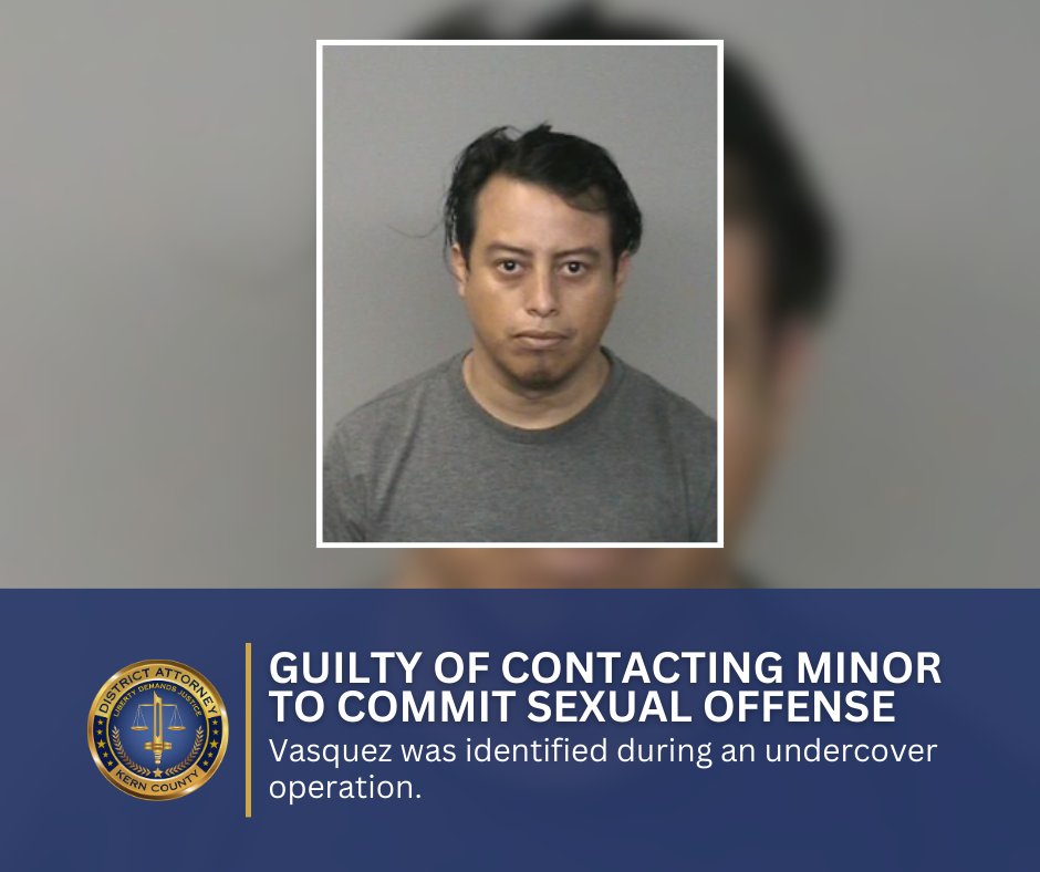 Thanks to an undercover law enforcement decoy operation, Vasquez was identified as a child predator before harm could be done. This week, he was found guilty of his crimes. Read more: tinyurl.com/2p8v25ub