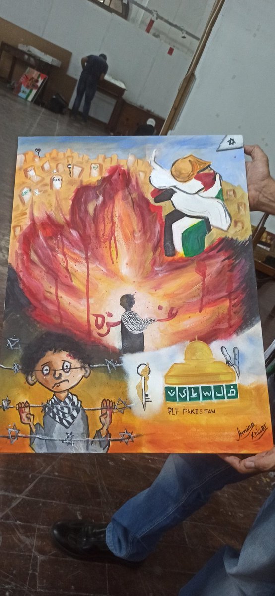 Azeem_Sabzvari's tweet image. Other wonderful pieces of art for #DesignForPalestine at @PU_OfficialPK College of Art and Design students in Lahore