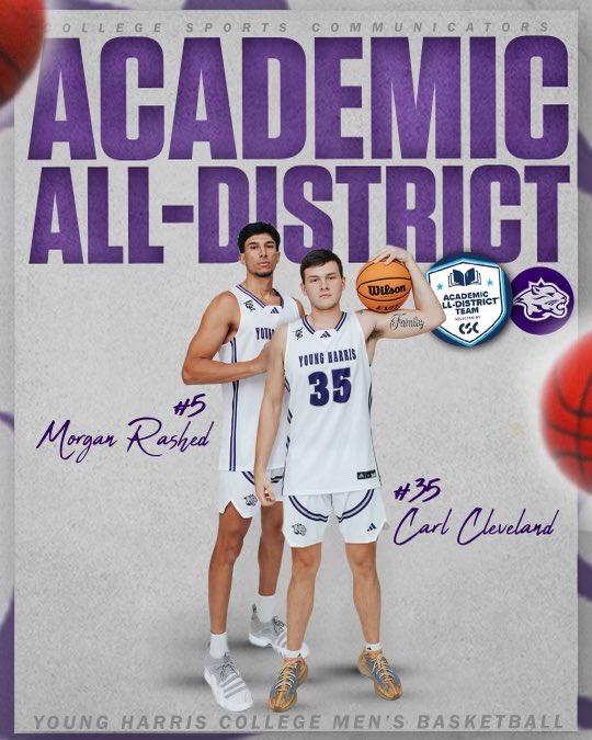 YHC_MBB's tweet photo. Congratulations to @YH_College student-athletes Carl Cleveland and Morgan Rashed for being named to College Sports Communicators’ Academic All-District Team https://t.co/UBEFiwdrAj
