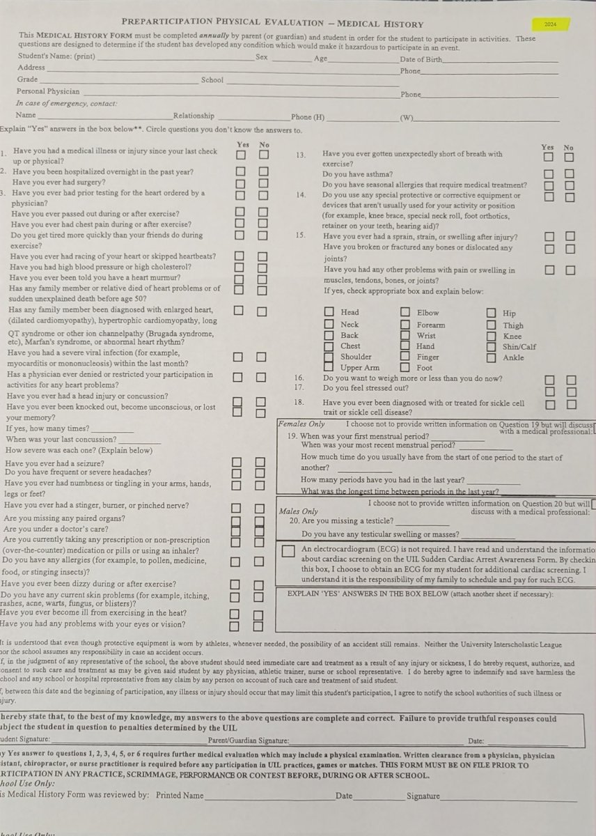 Attention all @viva_lajeff student-athletes. There is a new physical form that you must use for next year's physical. The form has 2024 on the right-top corner and will be the only exceptible form for 2024 participation. All forms must be dated after May 15th. @EPISDathletics