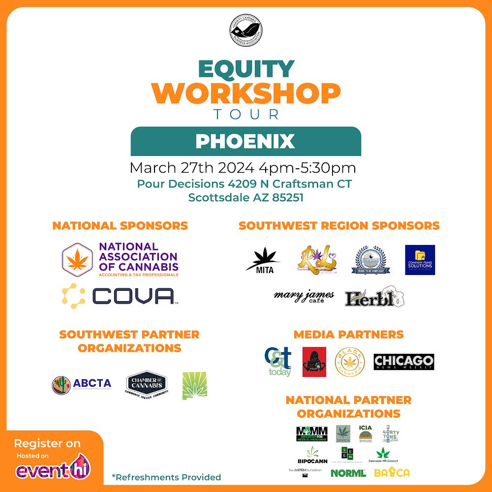 Cannabis & Tech Today is proud to partner with MCBA in the Equity Workshop Tour in Phoenix. Grab your free ticket and join in this poignant conversation today from 4-5:30 PM at Pour Decisions in Scottsdale Get your tickets through EventHi at our link here loom.ly/7mi-MKk