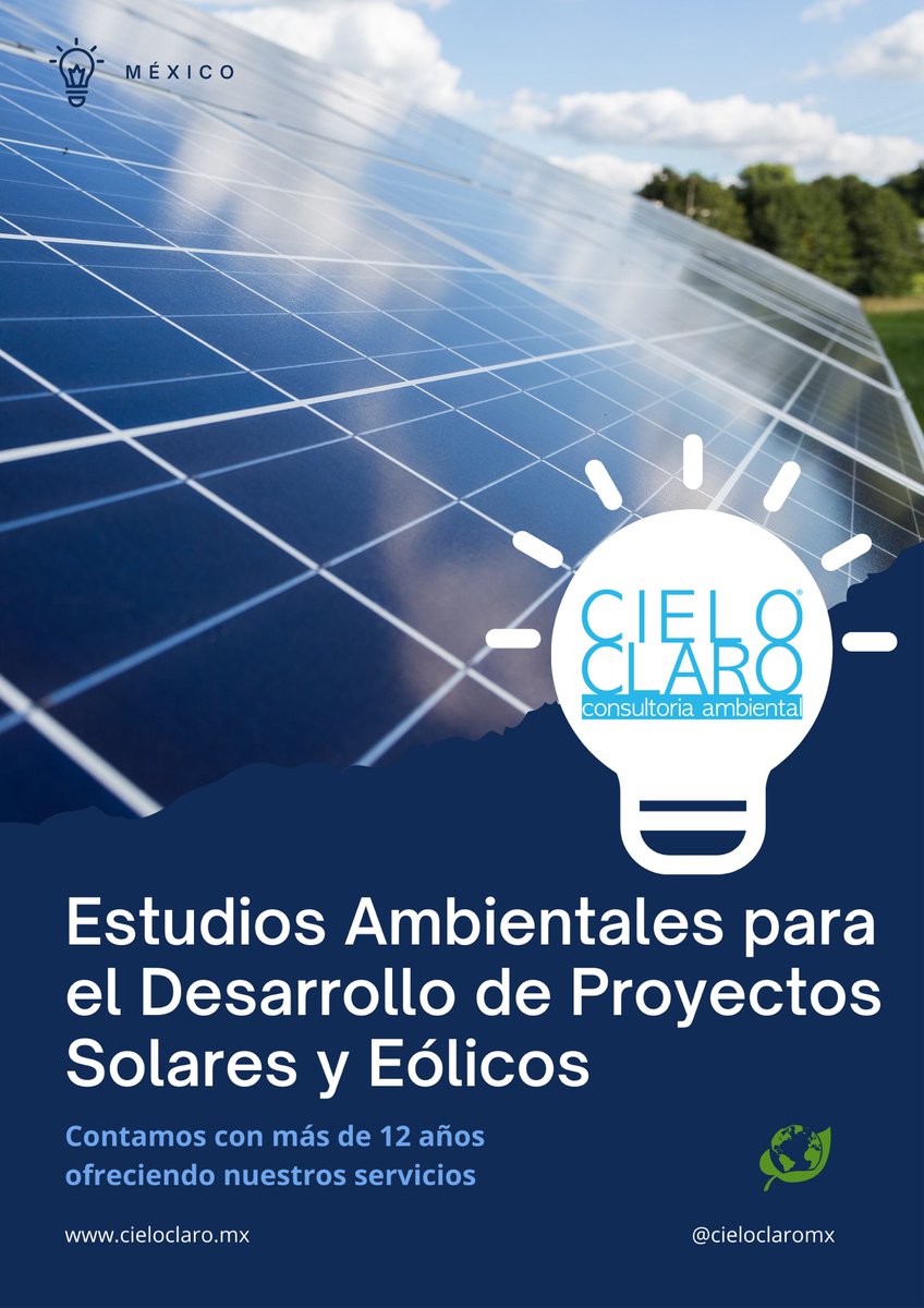 cieloclaromx's tweet photo. Realizamos estudios ambientales para el desarrollo de proyectos de energía renovable en México, con más de 12 años de trayectoria #SomosCIELOCLARO https://t.co/7WBbMRc4mp https://t.co/Ayq7RHFMXj