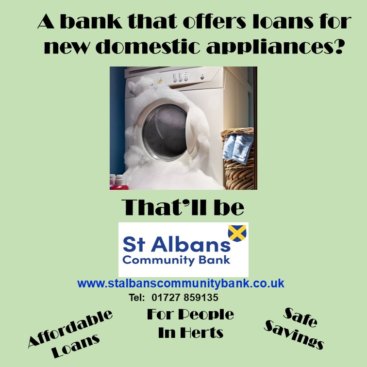 Are your kitchen appliances a wash-out? Looking to replace them?  Perhaps an affordable loan could help.  Check our website for more details.

stalbanscommunitybank.co.uk