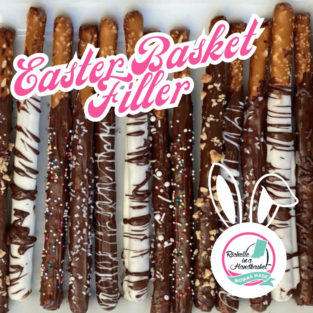 richelhndbaskt's tweet photo. Our Chocolate Dipped Pretzels are fantastic, inexpensive additions to any gift basket. Grab a few and enjoy a sweet and salty snack! #RichelleInAHandBasket #IndianaMade #ChocolateCoveredPretzels #SoGood #EasterBasket #Easter #WhatsInYourBasket https://t.co/RZrkRhMz1u