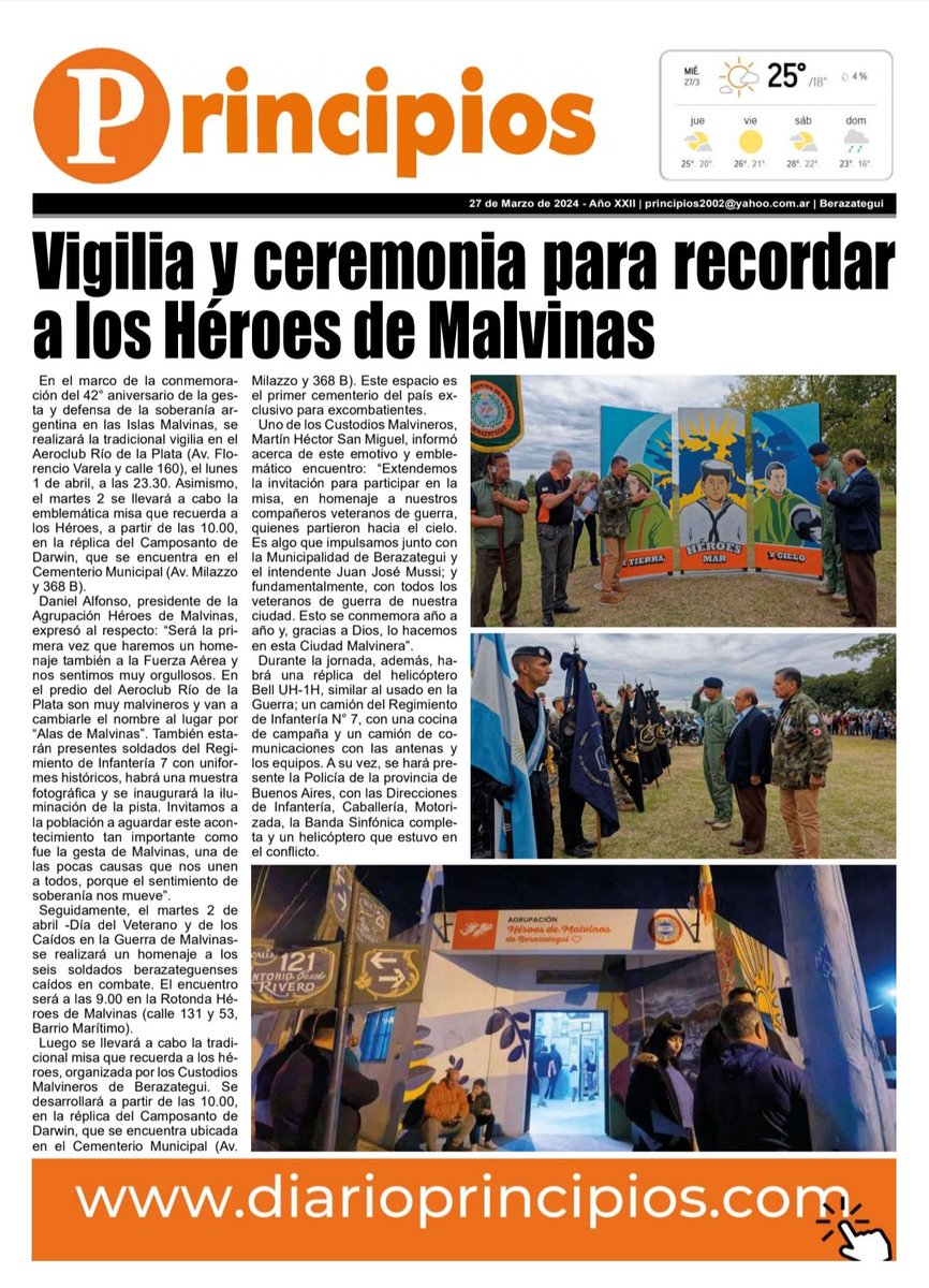 PrincipiosPress's tweet photo. Tapa del Diario Digital del miércoles 27 de marzo de 2024. Lee la edición completa en nuestras redes sociales de facebook e instagram 👉 principios diario https://t.co/U49A2xqJJQ