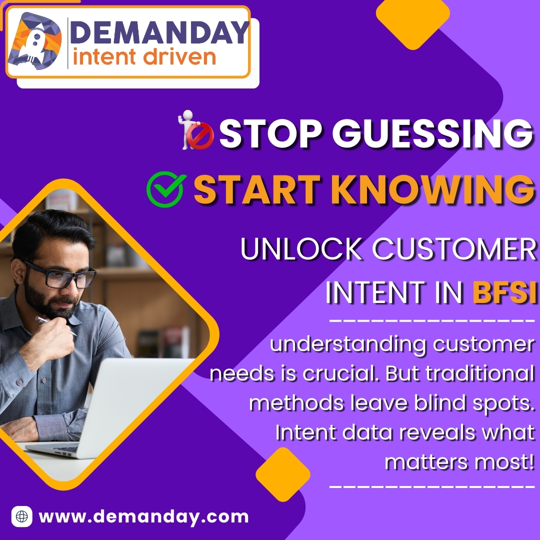 TMACode's tweet photo. Stop guessing what your customers need!
In BFSI, understanding your audience is key. 

#b2b #demanday #BFSI #Finance #Banking #Insurance #FinancialServices #IntentData #MarketingData #CustomerInsights #TargetedMarketing #MarketingAutomation #LeadGeneration #CustomerAcquisition https://t.co/FFwNnVOrRF