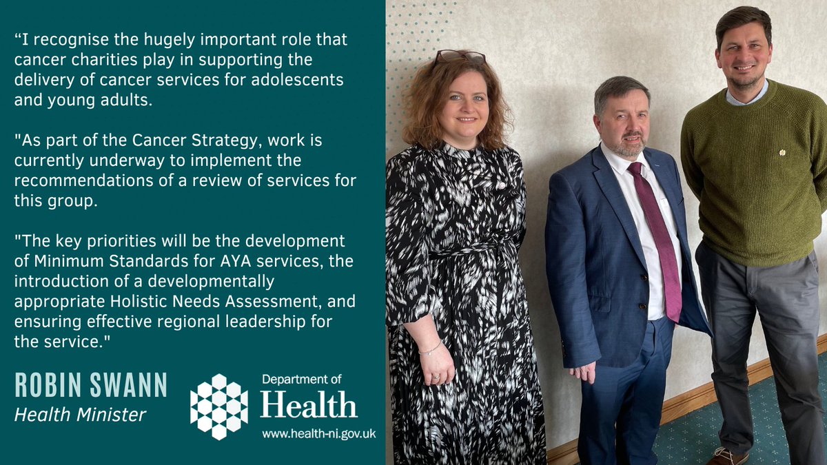 healthdpt's tweet photo. Health Minister Robin Swann has met cancer charities representing adolescents and young adults (AYA) in NI. https://t.co/S55vcoybQW