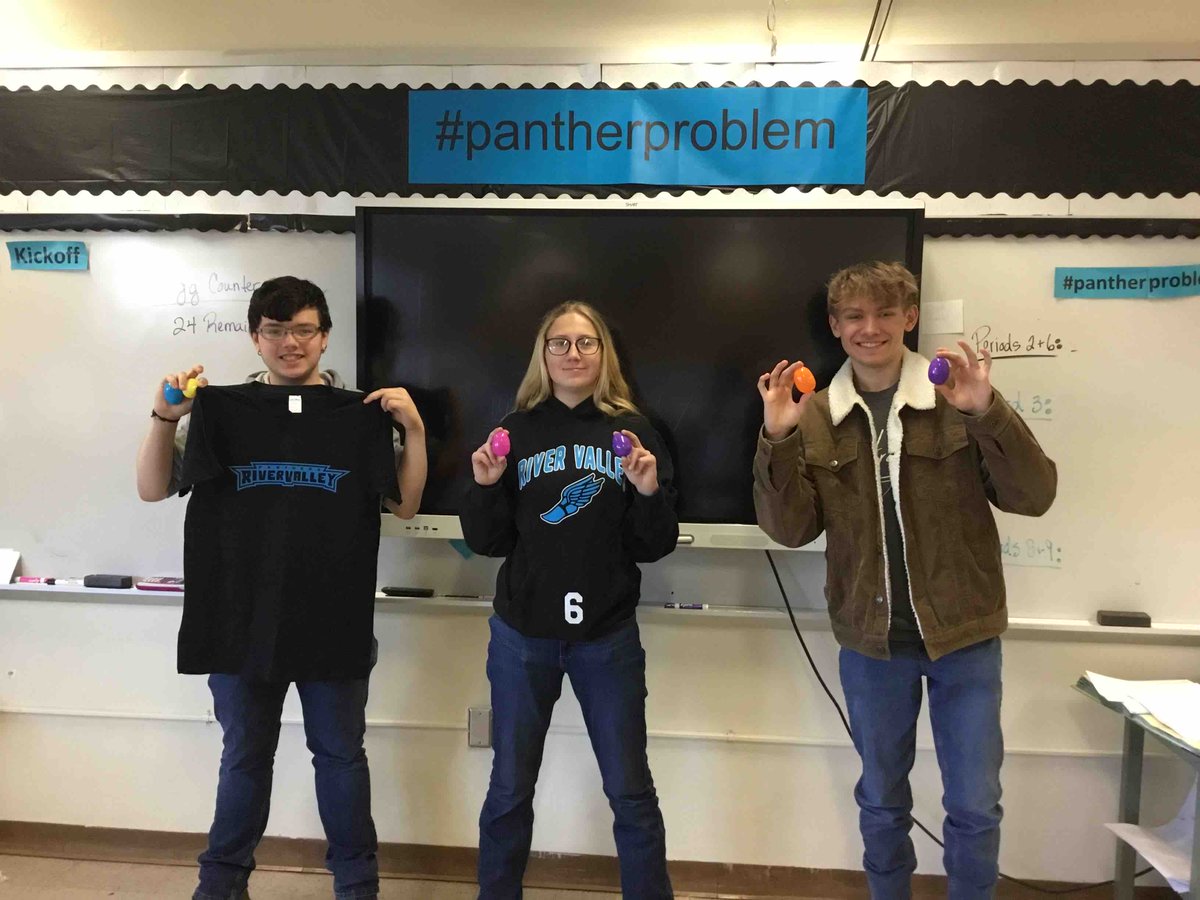 RVSDPanthers's tweet photo. It was an “eggciting” day, as students searched for 50 Easter Eggs containing panther problems.  They solved the problems to win prizes!  #pantherproblem @pantherproblem1 @RVSDSuper @rvhspanthers1 https://t.co/atTj33GdCk