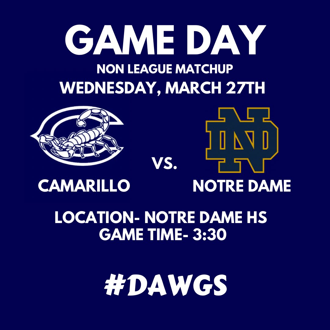 GAME DAY Varsity travels to Sherman Oaks to take on Notre Dame in a non-league matchup. JV hosts Notre Dame. Both game times are 3:30 pm. #DAWGS #STING