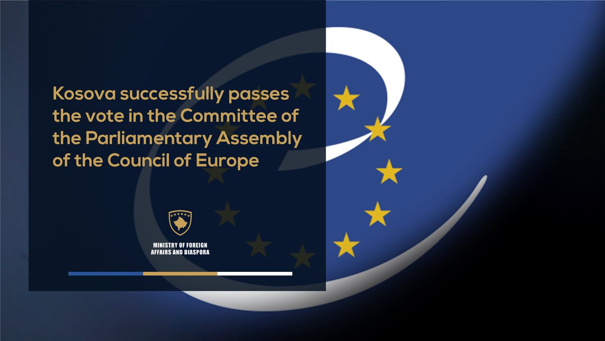 Great news from Paris! Kosova successfully passes the vote in the Committee of the Parliamentary Assembly of the Council of Europe, with 31 in favor &amp; 4 against! We remain committed to working with our friends &amp; partners to ensure that every citizen gains rightful access to <a href="/coe/">Council of Europe</a>.