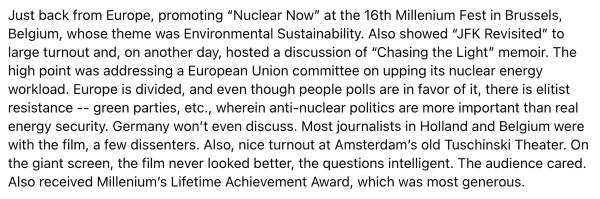 TheOliverStone's tweet photo. (1/2) About my trip to #Brussels, the #MilleniumFestival, and screening @NuclearNowFilm for the #EuropeanUnion. https://t.co/sNv5Mg1z6T