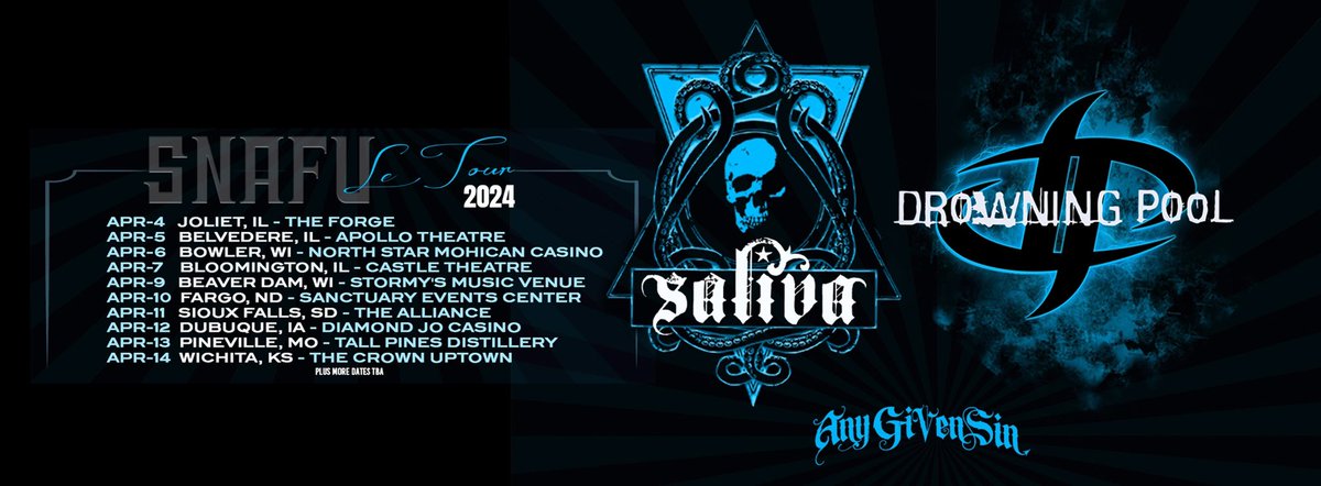 anygivensinband's tweet image. ‼️ Next Up 
SNAFU Le Tour Part 2 
Tickets: AnyGivenSinBand.com/tour-dates
VIP M&amp;amp;G: National-acts.com/AGS

#AnyGivenSin #SNAFU #DrowingPool #Saliva #Tour #Live