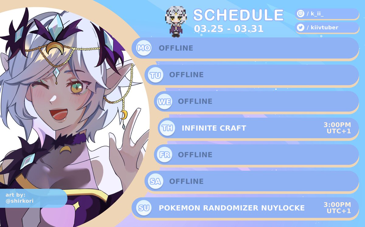 kiivtuber's tweet photo. This week's stream schedule! (March 25th - March 31st )              
#VTUBER #VTuberUprising #ENVtuber                    
Layout: @/nonamee_g https://t.co/yH0VhXiJ2O