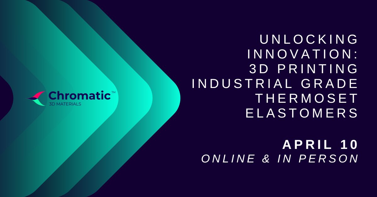 Want to learn about 3D printing industrial-grade thermoset elastomers? Join Chromatic for an English-language webinar hosted by @ccatinc on Wednesday, April 10! 

Registration and more information: ow.ly/qfZn50R1r96 

#3Ddruck #additivefertigung