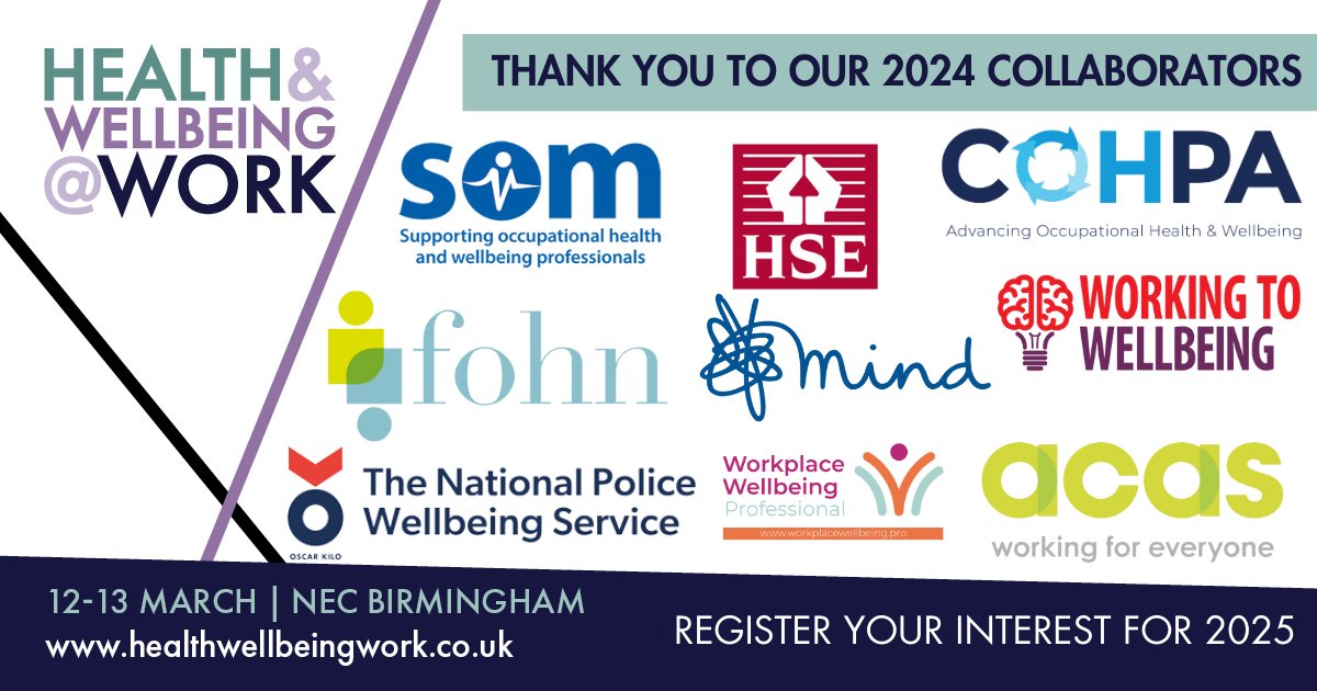 Our event collaborators help us shape our educational agenda through collaboration and support, providing insightful value each year to our event and conference programme. A massive thank you to each and every one of our 2024 event collaborators! healthwellbeingwork.co.uk/2024-event-col…