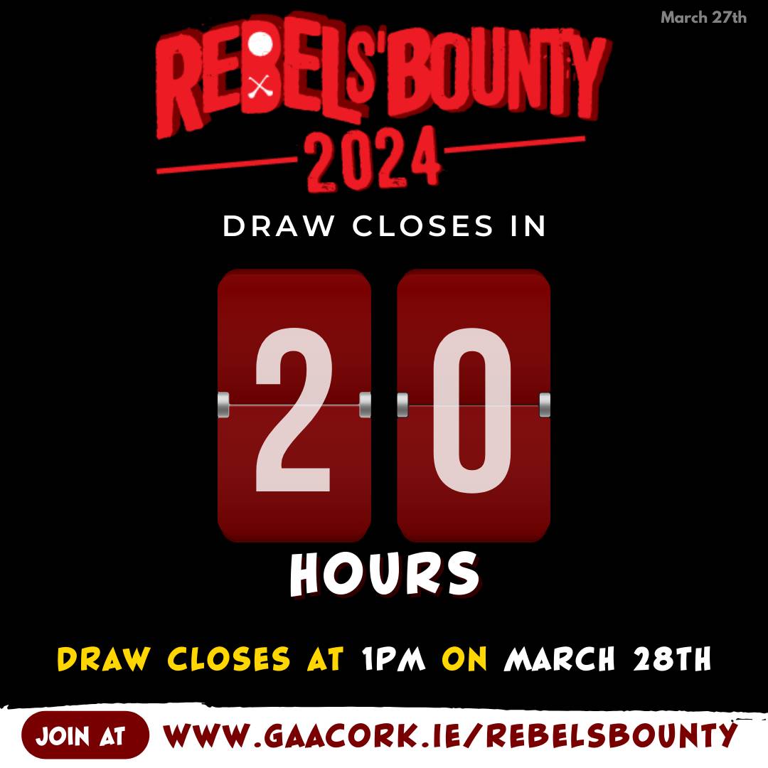 OfficialCorkGAA's tweet photo. Only 20 hours remaining to join the 2024 draw and support your club! 

The draw closes at 1pm on Thursday, March 28th. 

Don't miss out, join now at https://t.co/kN6ld0juRh

 #SupportYourClub #2024Draw https://t.co/OK63Jwh4mc