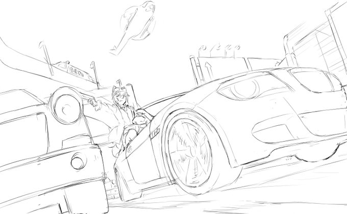 カーチェイスシーンだし映画っぽく少し横長でも大丈夫か…完成するかはさておいて 