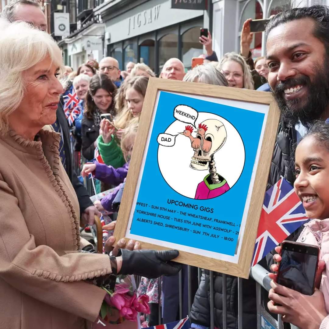 Molbyman's tweet photo. Can't say I'm her biggest fan, but equally I can't deny she's got good taste.

Thanks to #camilla for giving this lucky Shrewsbury resident a framed photo of our upcoming 'Tour' poster. 

The framing is shoddy af.

#camilla #camillainshrewsbury #weekenddad #horsey #shropshiregig https://t.co/j9evX1oYwT