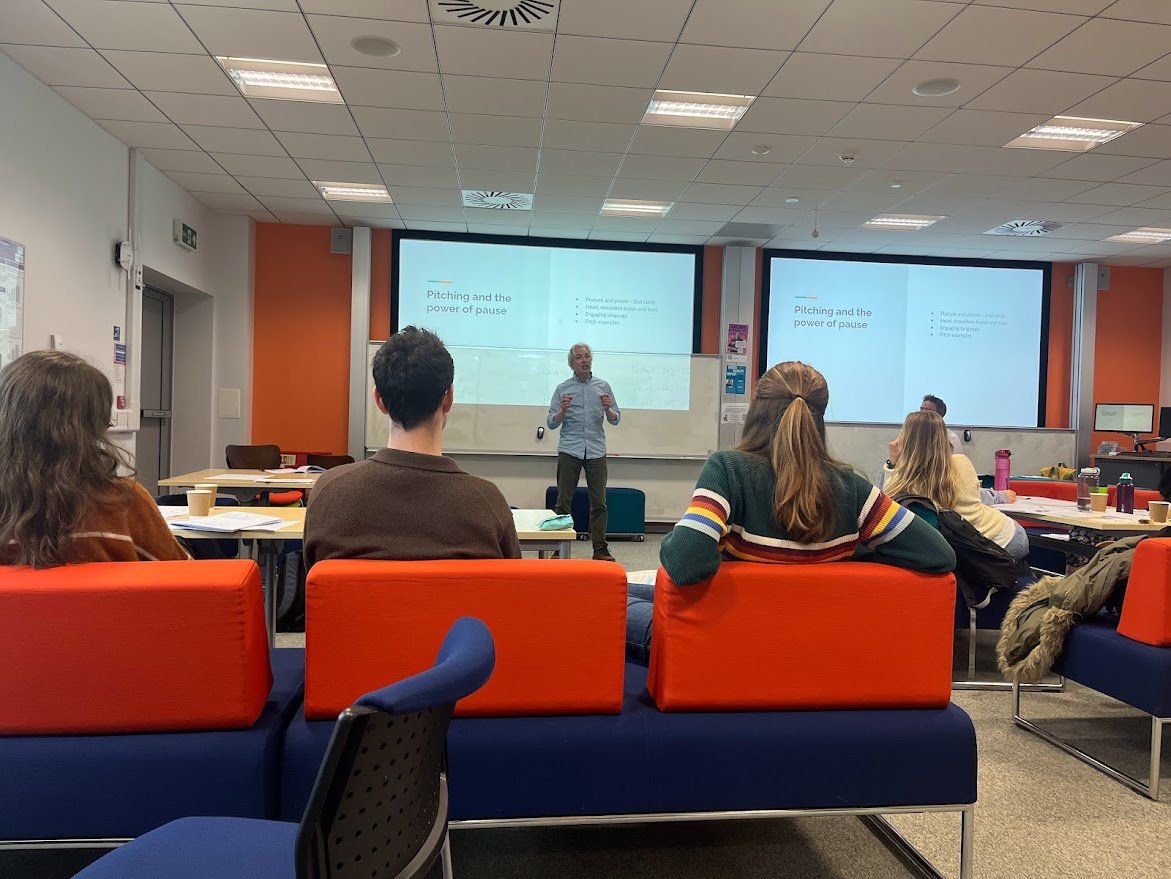 Today our third years had some excellent training on building successful collaborations and commercialisation with Chris Hiscocks from @BDC_org and developing their presentation and communication skills with @ThespyFrere!