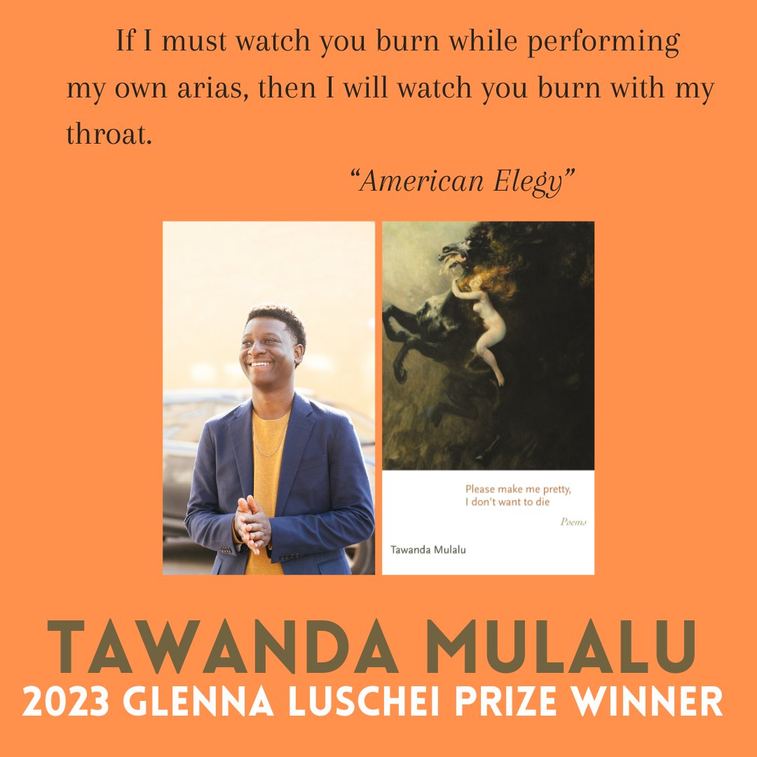 The winner of the 2023 Glenna Luschei Prize for African Poetry is Tawanda Mulalu for the collection PLEASE MAKE ME PRETTY, I DON’T WANT TO DIE (Princeton University Press, 2022). Congrats @tawandamulalu! africanpoetrybf.unl.edu/2023-luchei-pr… (Photo cred @jsosaphoto)