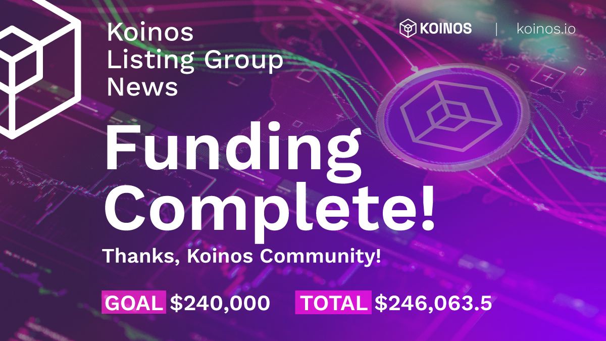 KoinosNetwork's tweet image. CEX Listing Fundraiser Update: Funding complete!

We’re excited to announce that in just over a week we were able to accomplish our fundraising goal of $240k for an exchange listing!