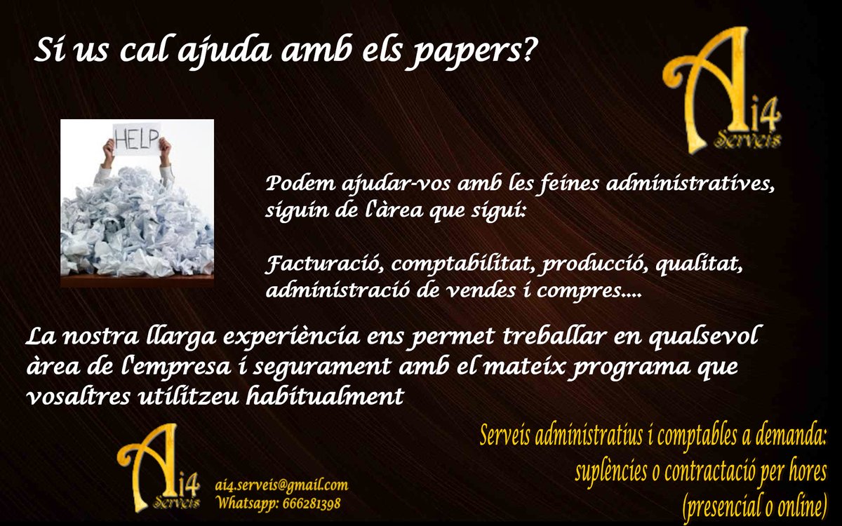 Els bons professionals, no ho son perquè diuen boniques paraules, sinó perquè la seva feina aconsegueix bons resultats.... Voleu que mirem que podem fer a la vostra empresa per a millorar-ne la gestió? #SolucionsAi4 ai4serveis.wixsite.com/ai4serveis