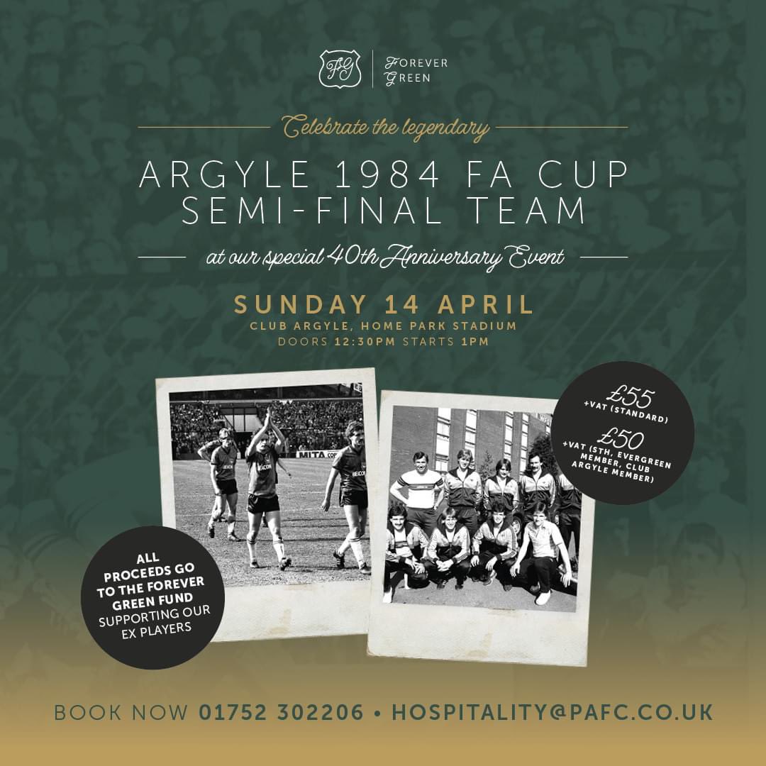 With 9 of the squad attending plus manager John Hore, this is probably the last chance to see all these Legends under one roof at the same time. For an afternoon of Argyle magic lasting approximately 4 hours, you will not want to miss this.