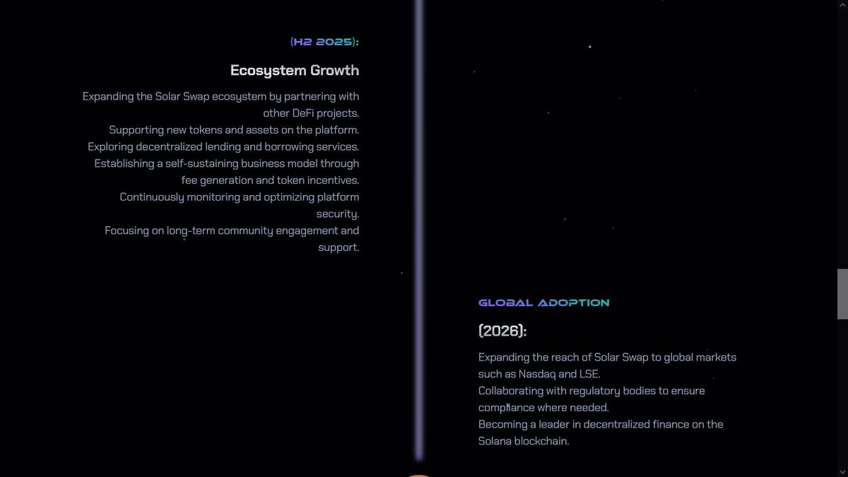 0xTEJIRI's tweet photo. 🌞ROADMAP
@SolarSwapDEX has plans for future growth & development.
They have drafted a detailed roadmap that shows how it started & how they intend to build the ecosystem.
Make sure to visit & use #SolarSwap DEX:
https://t.co/DTcQsreZJa
Below is the roadmap⭛⭛⭛
