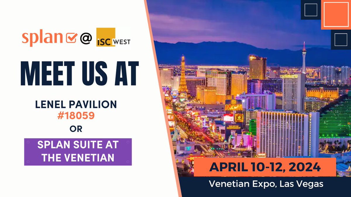 We’re a couple of weeks away from the biggest Security Conference in the North, ISC West 2024!

Join us from April 10-12 at Lenel Pavilion #Booth18059 or #SplanSuite at the Venetian as we await to show you our product portfolio.

Register now --> splan.com/Iscwest-2024.h…