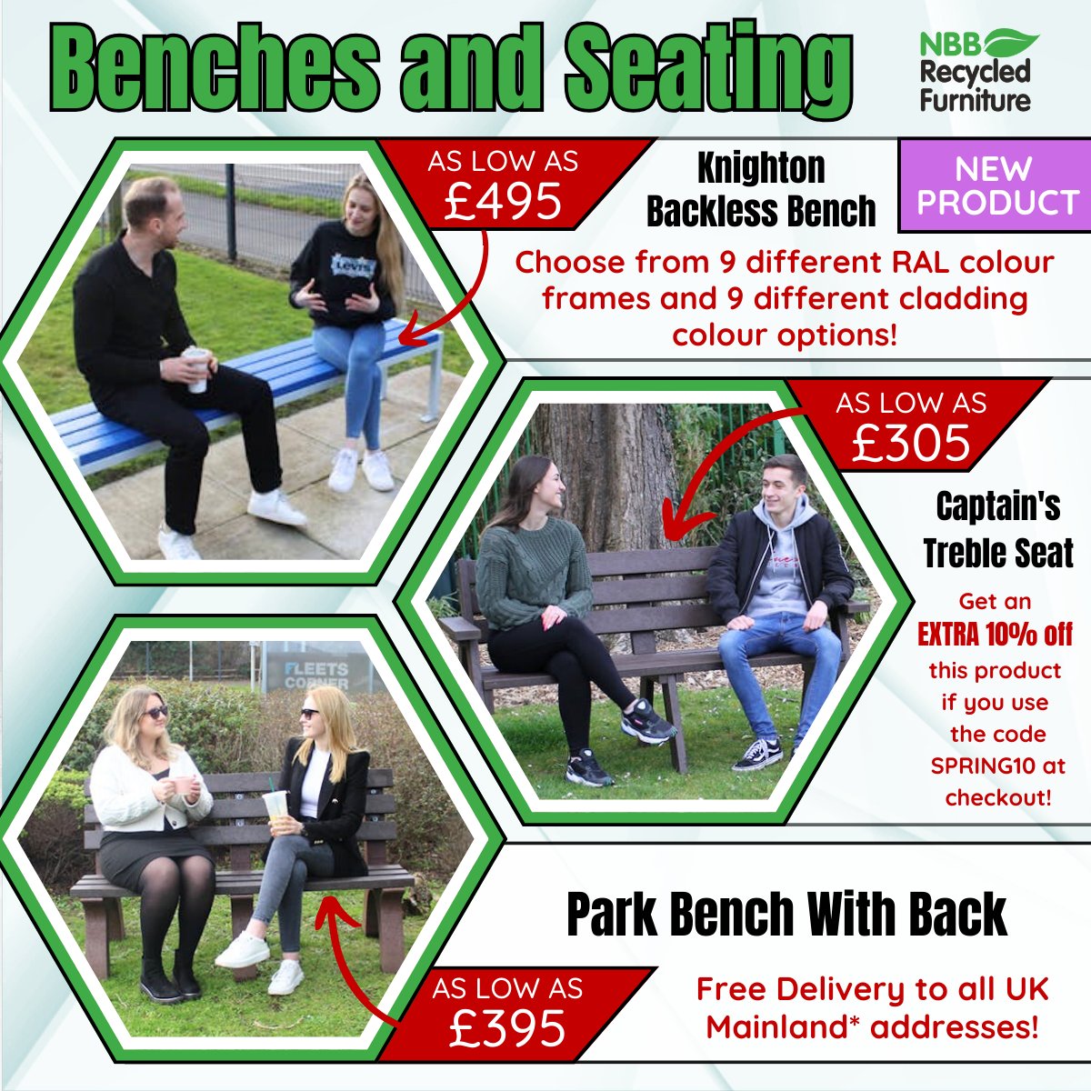 Whether in a park, school, nursery, workplace or garden, Benches and Seating are pivotal for helping create a safe space to rest, talk with friends & enjoy pleasant surroundings. Click this link to view our products: bit.ly/49elwrg #NBBRecycledFurniture #benches #seating