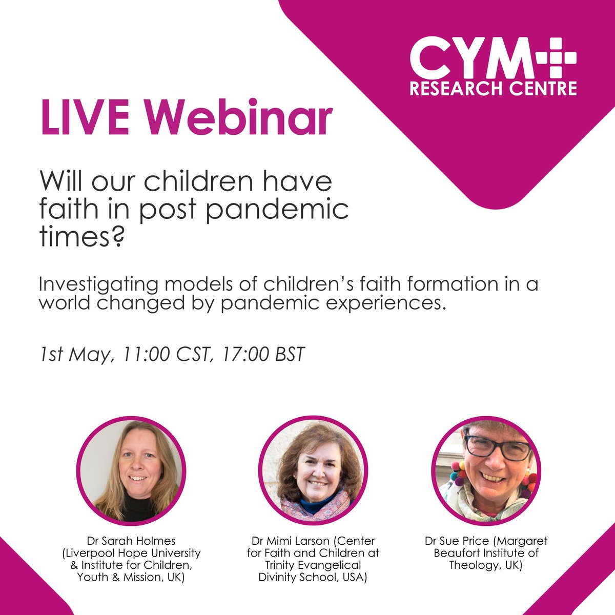 LIVE webinar - 'Will our children have faith in post pandemic times?' We'll be investigating models of children’s faith formation in a world changed by pandemic experiences on Wednesday 1st May, 11:00 CST, 17:00 BST It's free and you can sign up through the link in the bio.