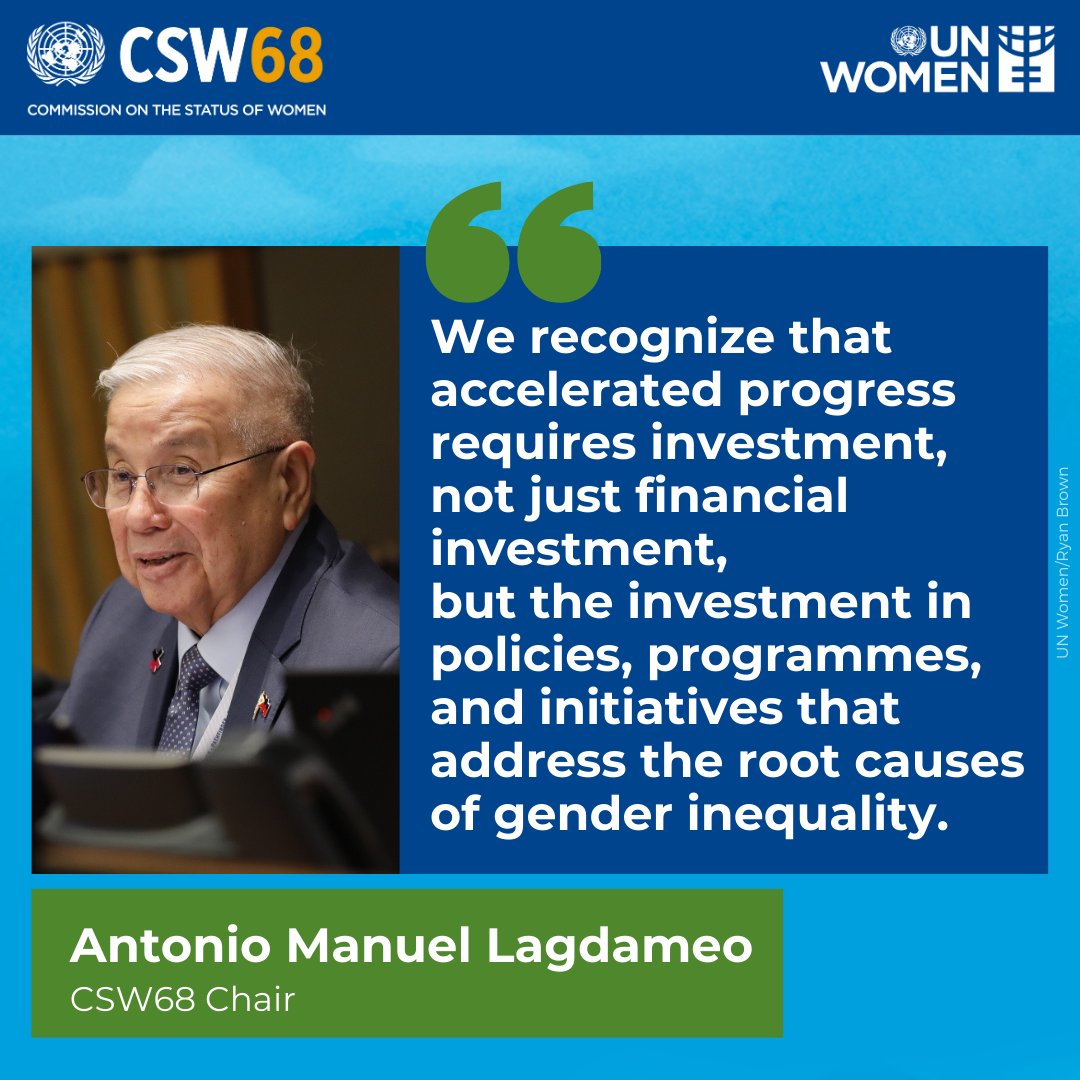 “We know the solution to end women's poverty: ✔️Investing in gender-responsive social protection systems ✔️Expanding access to quality education & healthcare ✔️Promoting women's economic empowerment ✔️Enhancing women's leadership.” -Chair Antonio Manuel Lagdameo closing #CSW68.