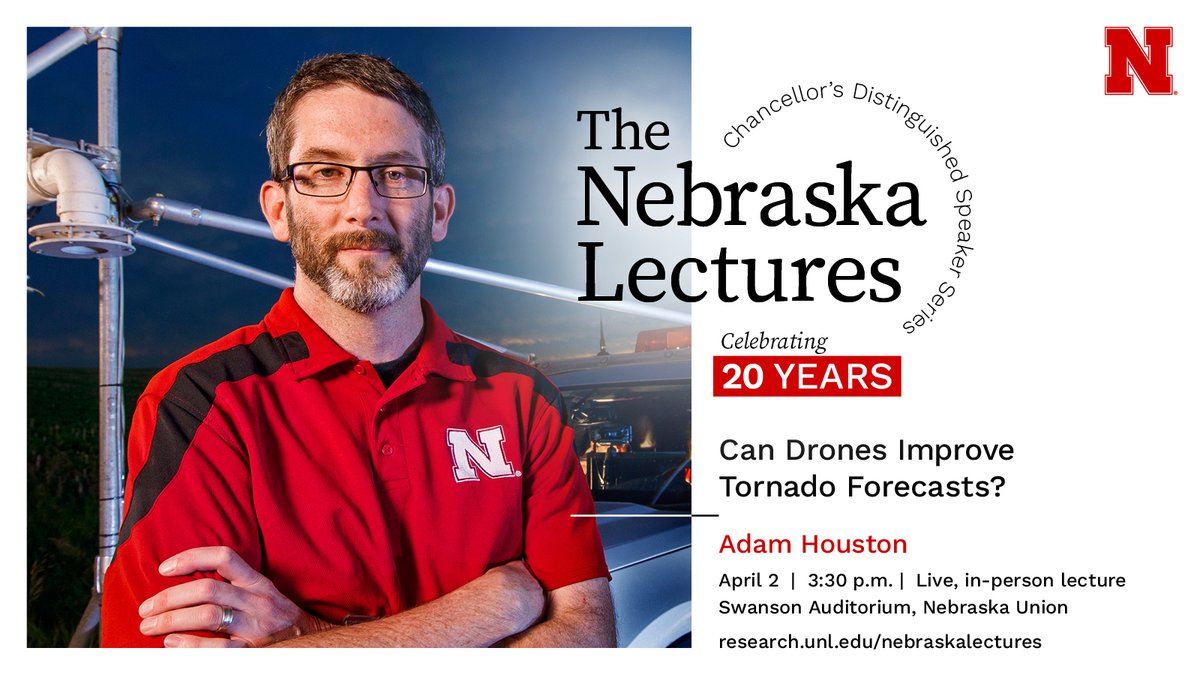 🗓️ Make sure to mark your calendars! Adam Houston, professor of Earth and atmospheric sciences, will present “Can Drones Improve Weather Forecasts?” April 2, 3:30 p.m., in the Nebraska Union auditorium. go.unl.edu/tfs5