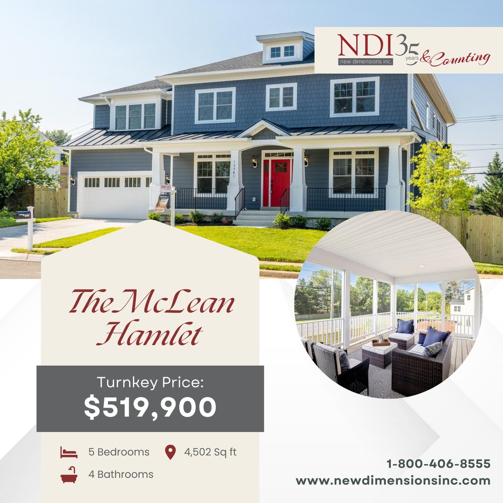 NDICustomHomes's tweet image. This week, we're shining a spotlight on the exceptional features of this remarkable home. With a main-level bedroom, office, and flexible spaces, it's perfect for modern family living. Shttps://www.newdimensionsinc.com/product/the-mclean-hamlet/ 

#CustomizeYourHome #McLeanHamlet