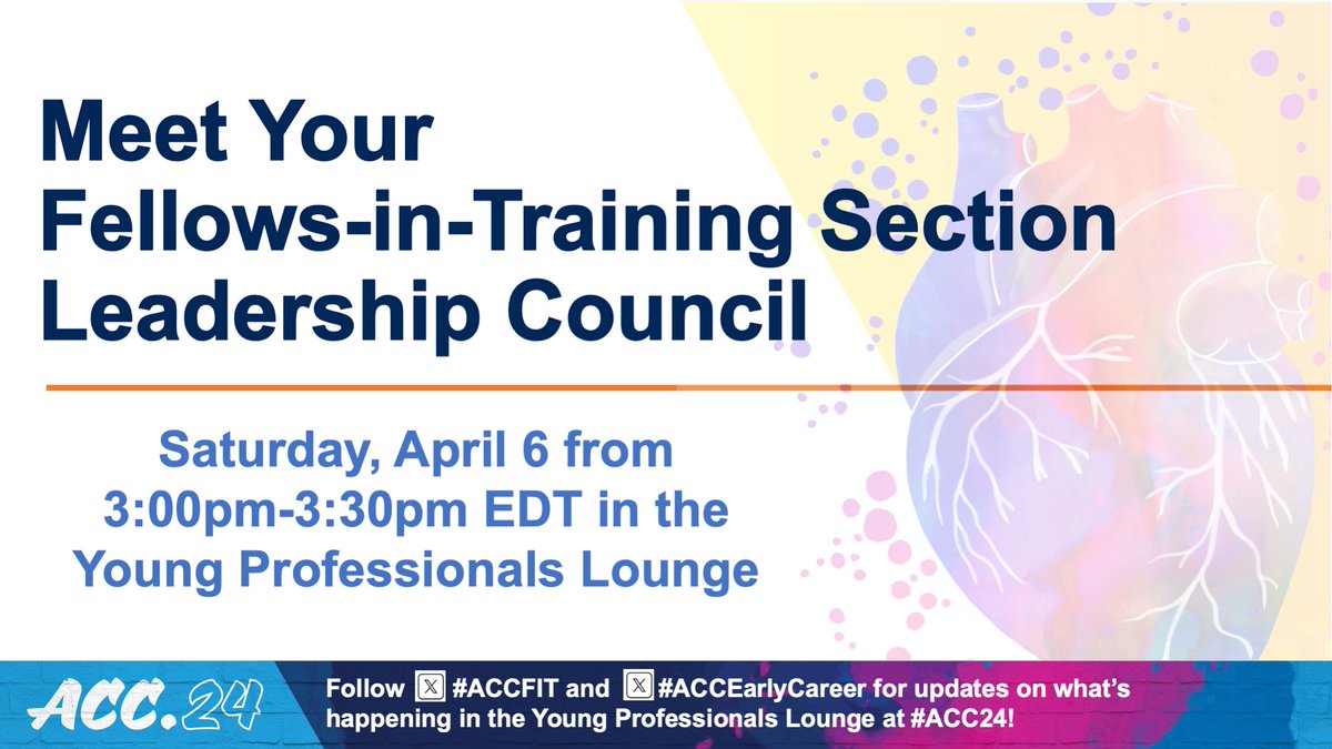 ⭐️ Join your colleagues & meet the #ACCFIT Leadership Council to learn about opportunities & get involved w/@ACCinTouch at local/national levels in a variety of capacities including Editorial Board, medical ed, non-clinical webinars, mentorship, & advocacy ⭐️ 4/6, 3p-3:30p