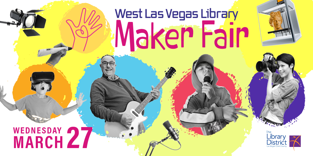 LVCCLD's tweet photo. Today at #WestLasVegasLibrary, explore the latest trends & tools in arts, crafts, & maker technology at our #MakerFair from 4-6 p.m. 🤖 🎧 📸 ! Learn how to use 3D pens, enjoy craft stations, & so much more. Details: https://t.co/XoOm9ZITHv #MakerMarch https://t.co/9vNy1E55va