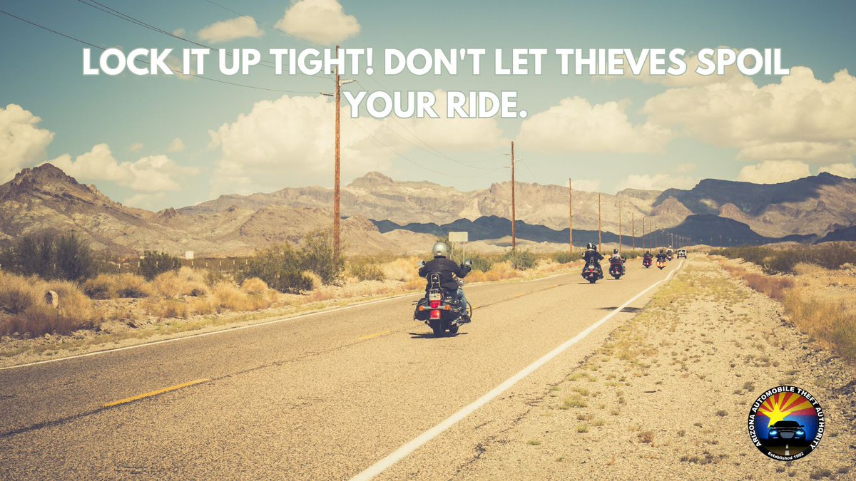 azautotheft's tweet photo. 🚨 Alert: Protect Your Motorcycle During #ArizonaBikeWeek! 🚨 With excitement building for Bike Week, it's essential to safeguard your ride against #theft. #ProtectYourRide #LockItUp https://t.co/pbPGhNLqU3