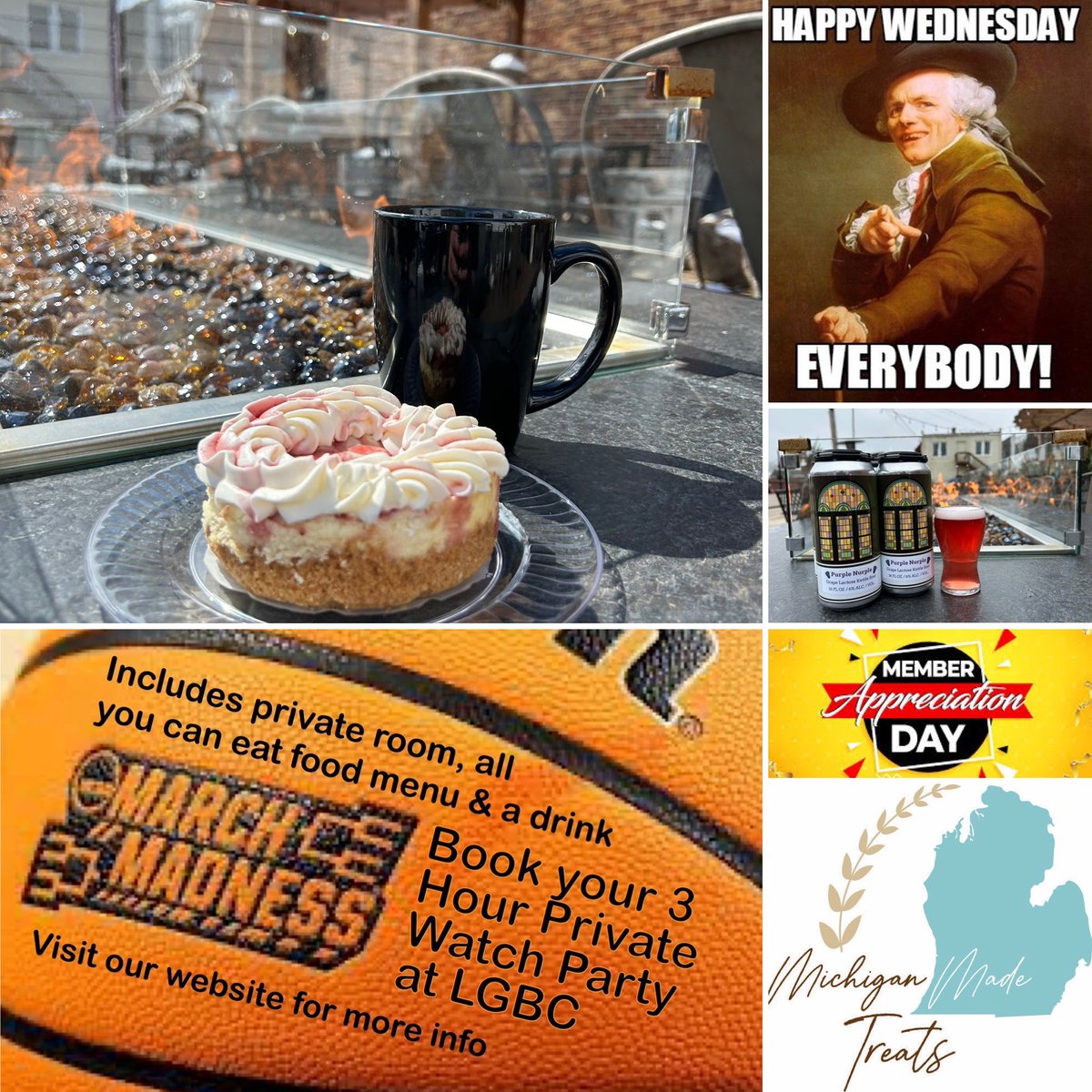 LGBrewingCo's tweet photo. Join us during #clubmember #wednesday from noon-9 with tasty food specials like smoke #cornedbeef Reuben, #porkbellyblt on a #donut after 5pm & @michiganmadetreats #strawberryswirlcheesecake for dessert, 20 #craftbeers #ciders #wine & #seltzers on tap with #happyhour 4-6pm https://t.co/Pml2g1yk7I