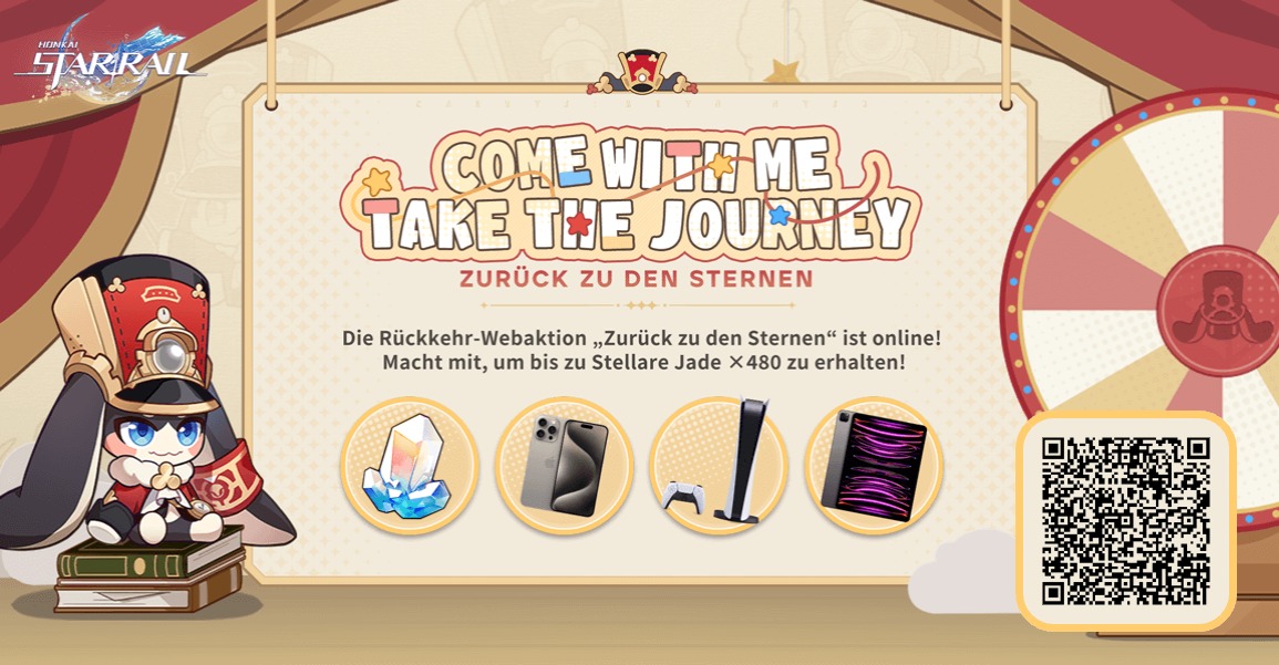 Lade rückkehrende Trailblazer ein, sich mit deinem Einladungscode zu verbinden und im Spiel anzumelden, um Stellare Jade, PlayStation®5, iPhone und andere Überraschungsbelohnungen zu gewinnen.