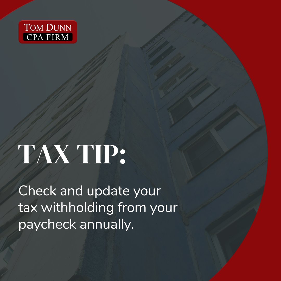 TomDunnCPA's tweet photo. If your tax refund (or bill!) is higher than you expected, you may need to change your paycheck withholding. 

Reach out to our team today if you have questions about your withholding: https://t.co/9CZwwu5SDt https://t.co/q4uCsu5CFL