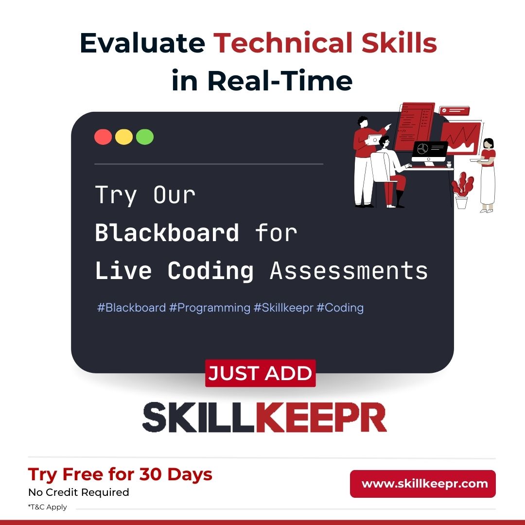 Skillkeepr's blackboard feature allows you to conduct real-time, tailored coding tests during live video interviews. Say hello to transparent precise assessments.
Visit skillkeepr.com for 30 days free trial.
 #Skillkeepr #blackboard #codingassessment #accurateevaluation